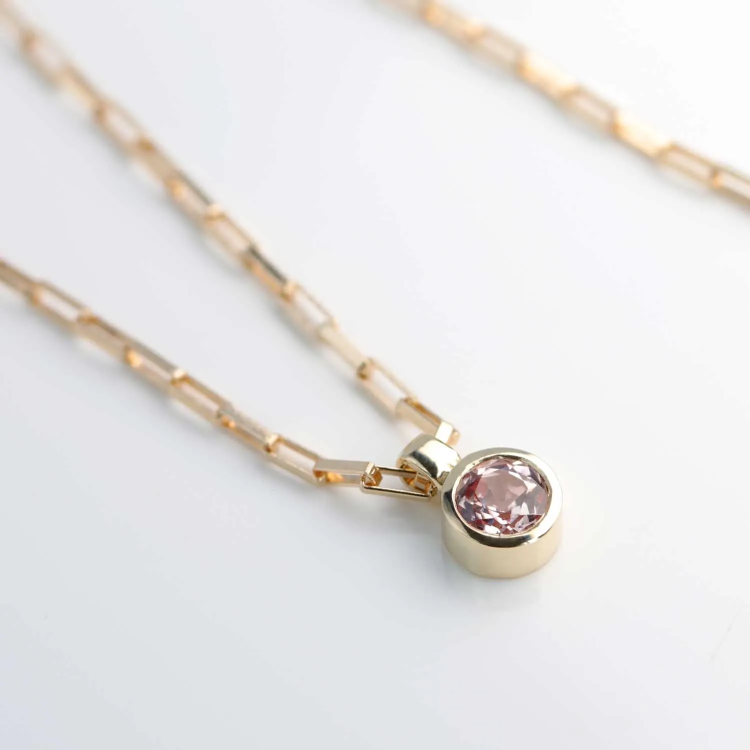 . 4mm Lab-grown Padparadscha Sapphire Round Bezel-set Pendant