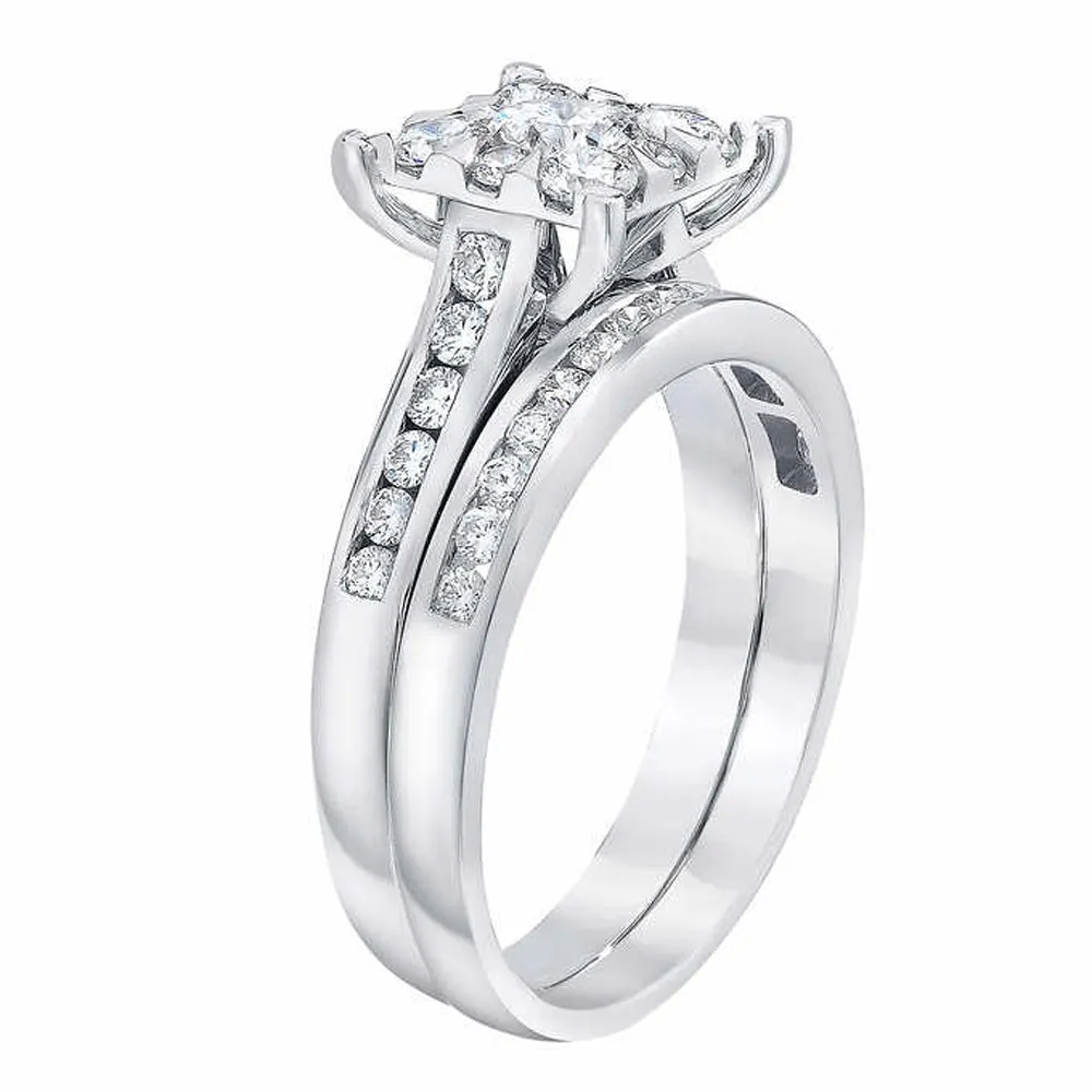 1 3/4 Ct Diamond Princess Cut Framed Engagement Wedding Ring Set 10k White Gold