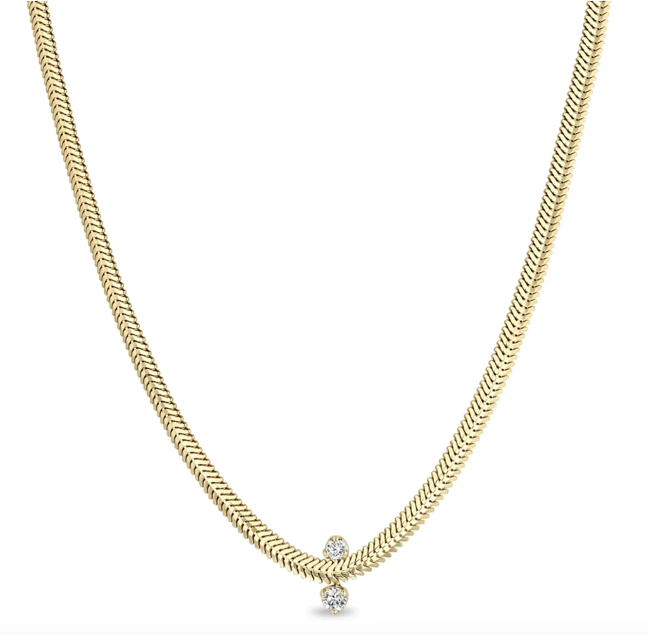 14K Gold Diamond Snake Chain Necklace with Mixed Prongs