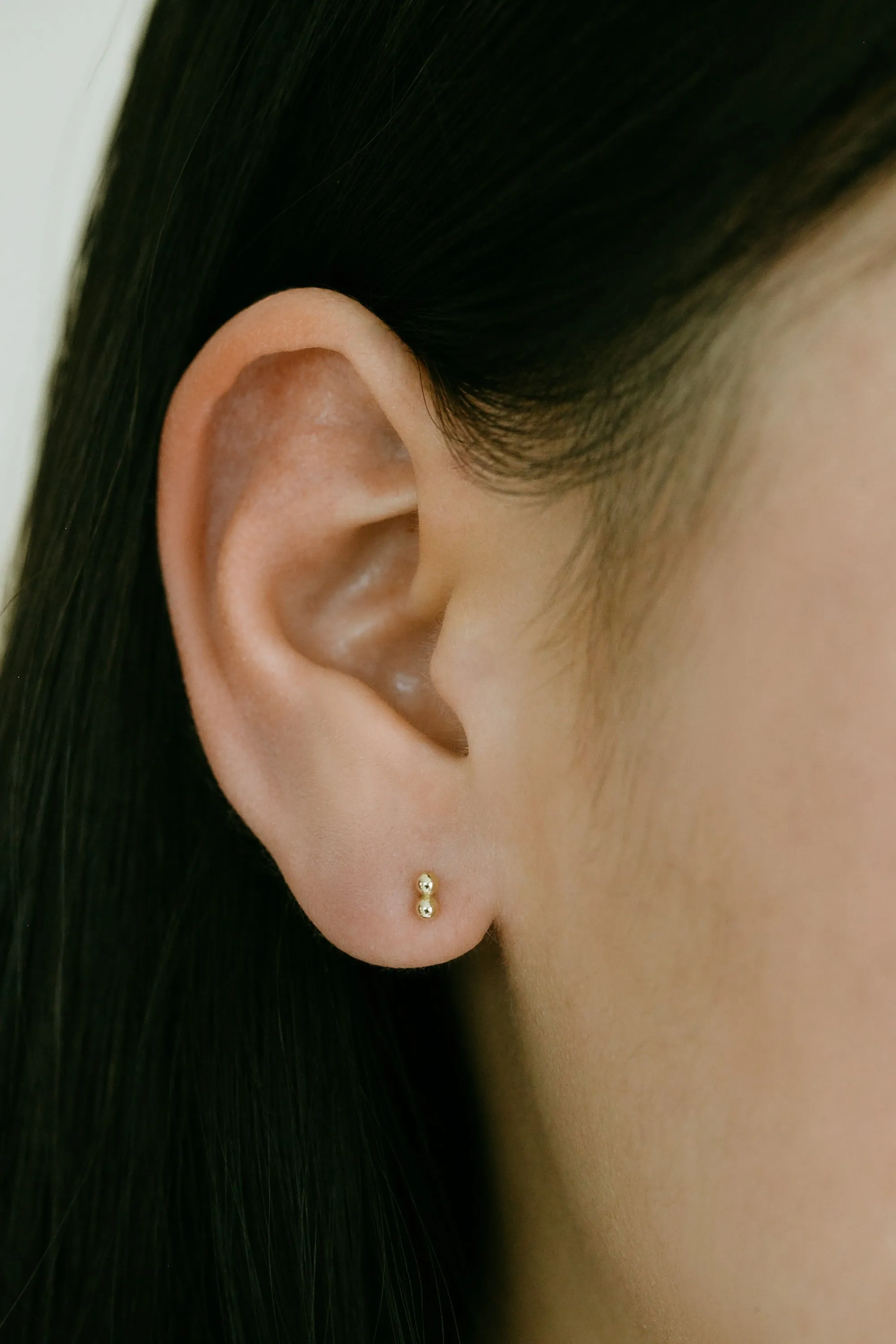 14k Gold Minimalist Double Ball Cartilage Tragus Helix Lobe Internally Threaded Flat Back Earring Labret