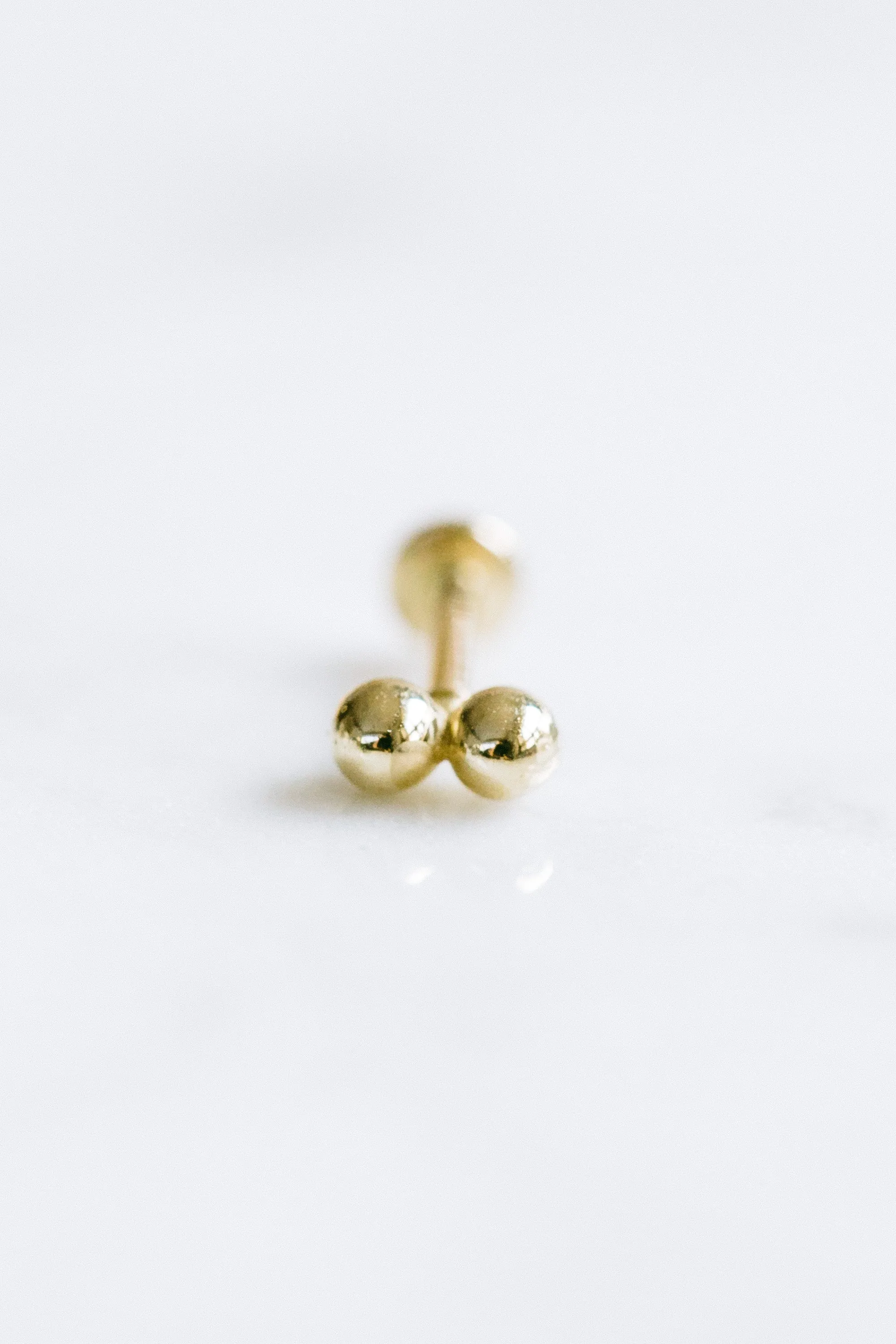 14k Gold Minimalist Double Ball Cartilage Tragus Helix Lobe Internally Threaded Flat Back Earring Labret