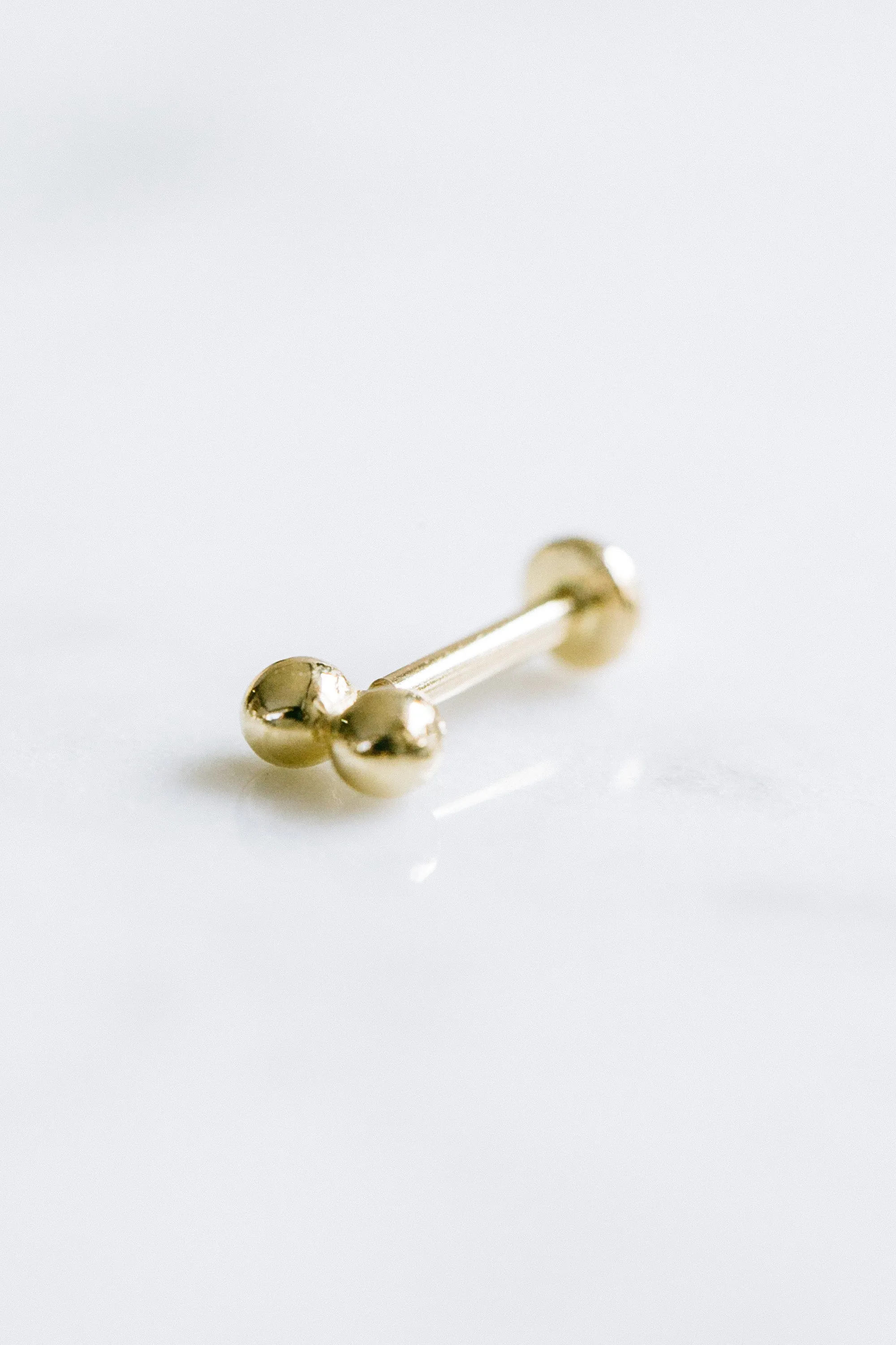 14k Gold Minimalist Double Ball Cartilage Tragus Helix Lobe Internally Threaded Flat Back Earring Labret