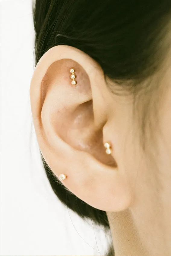 14k Gold Minimalist Double Ball Cartilage Tragus Helix Lobe Internally Threaded Flat Back Earring Labret