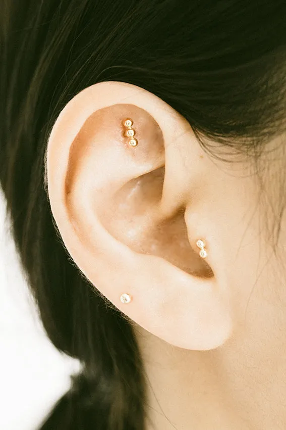 14k Gold Minimalist Double Ball Cartilage Tragus Helix Lobe Internally Threaded Flat Back Earring Labret