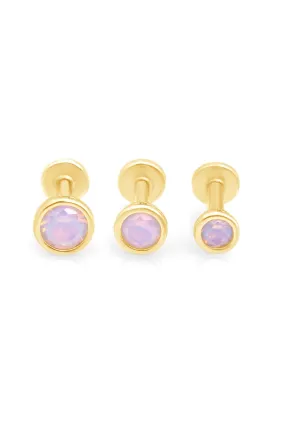 14K Gold Pink Opal Bezel Tragus Cartilage Helix Internally threaded Flat Back Labret Earring Stud