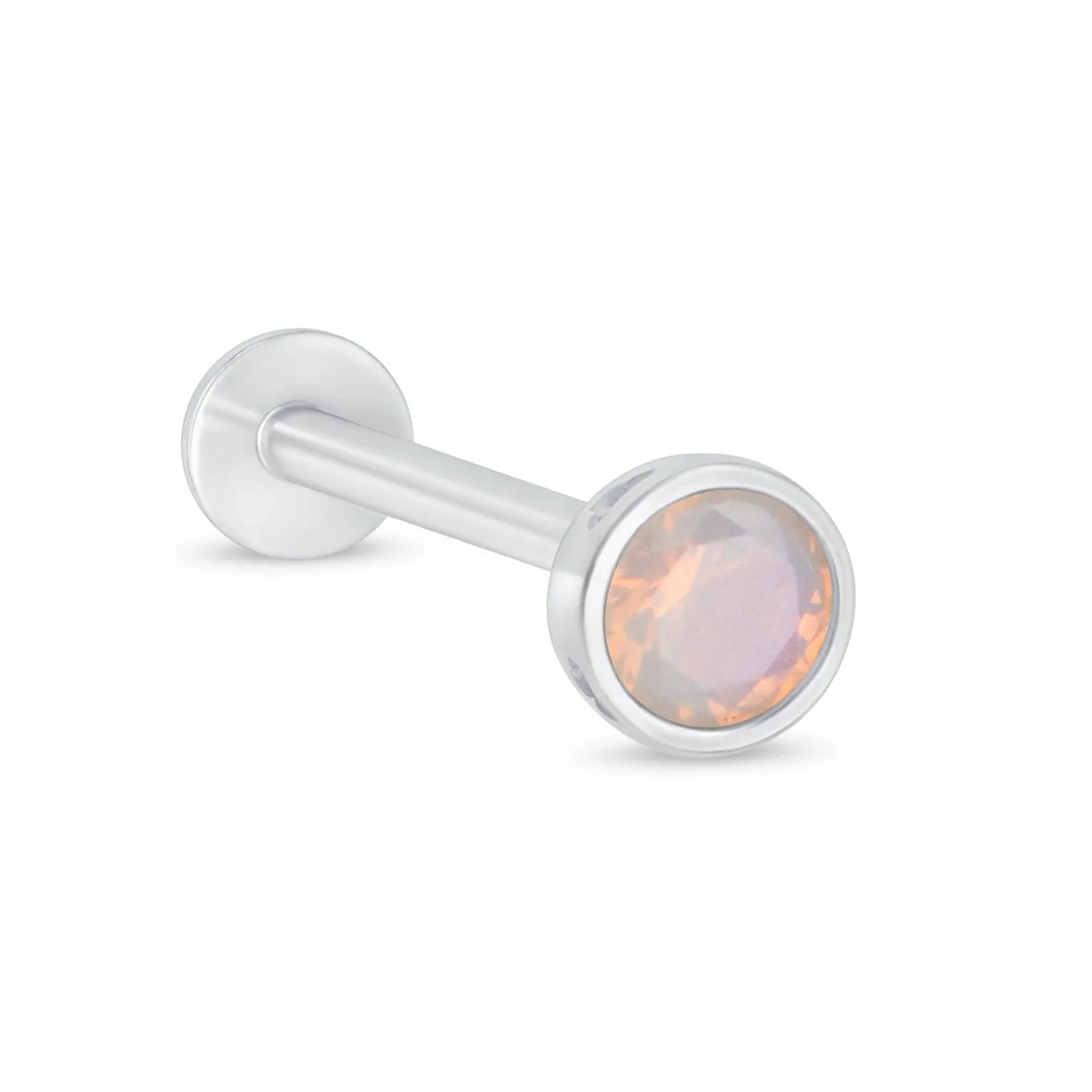 14K Gold Pink Opal Bezel Tragus Cartilage Helix Internally threaded Flat Back Labret Earring Stud