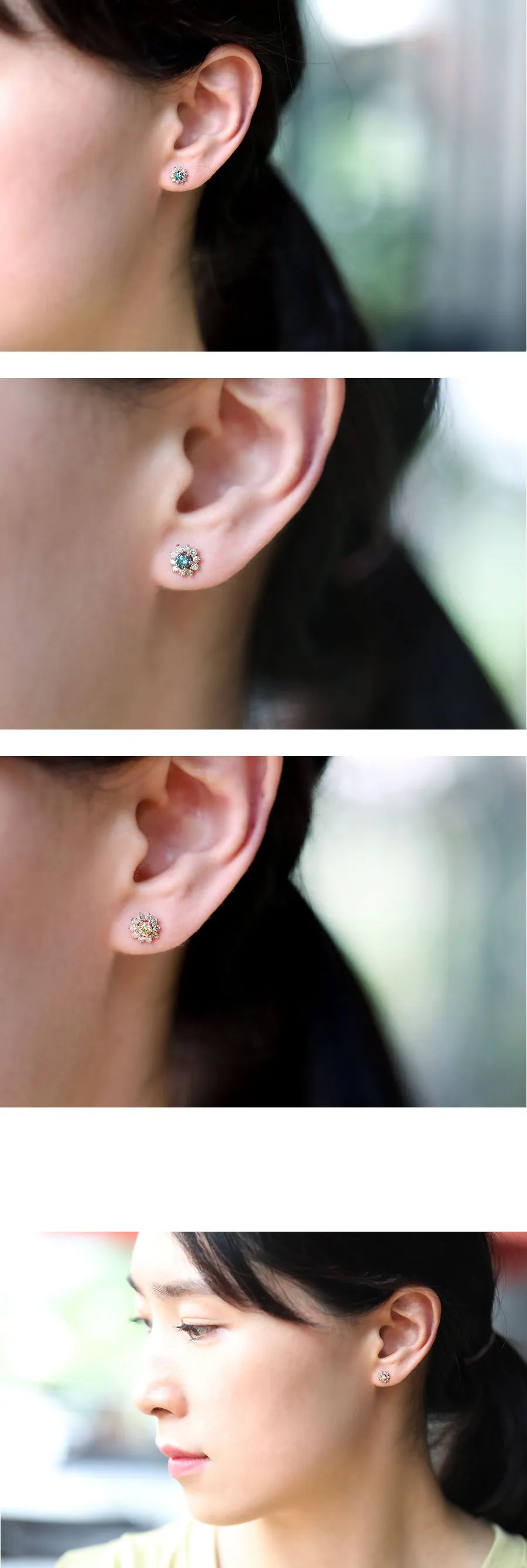 14k Solid Gold Flower Natural Diamond Tragus Cartilage Externally Threaded Flat Back Earring Labret