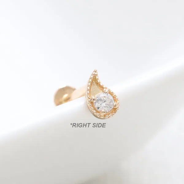 14K Solid Gold Garnet will o' the wisp Paisley Helix Cartilage Tragus Inner Conch Internally Threaded Flat Back Earring Labret