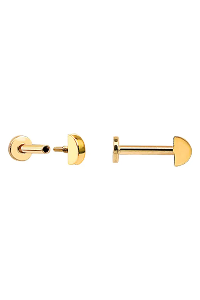 14k Solid Gold Half Round Tragus Helix Cartilage Internally Threaded Flat Back Earring Labret Stud