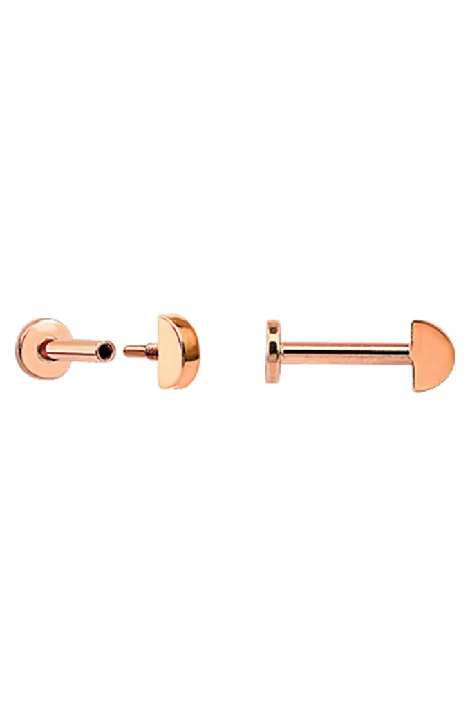 14k Solid Gold Half Round Tragus Helix Cartilage Internally Threaded Flat Back Earring Labret Stud