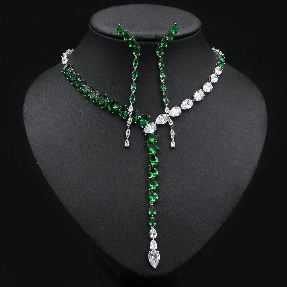 14K White Gold Filled Lab Emerald Diamond Jewelry set