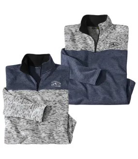 2-Pack Men's Brushed Fleece Jumpers - Grey Blue