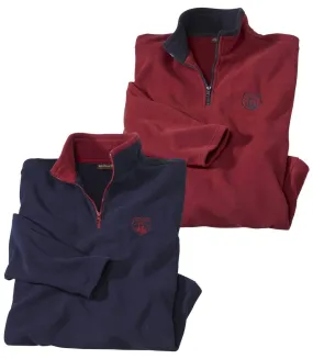 2 Pack Men's Navy Burgundy Half Zip Microfleece Sweaters