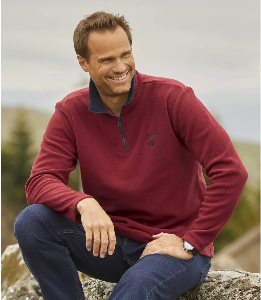 2 Pack Men's Navy Burgundy Half Zip Microfleece Sweaters