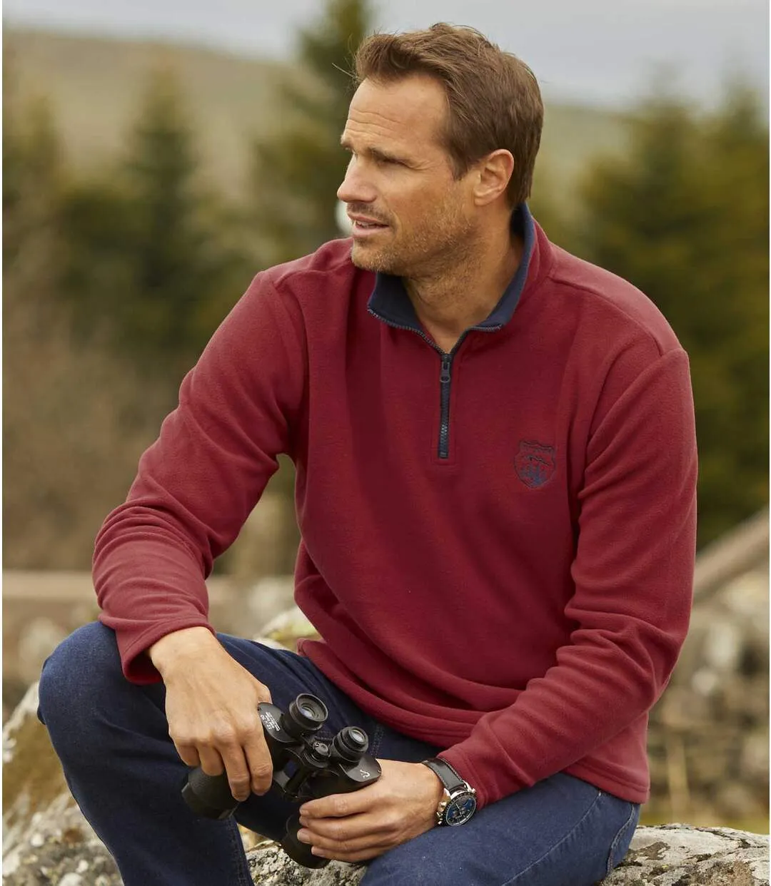 2 Pack Men's Navy Burgundy Half Zip Microfleece Sweaters