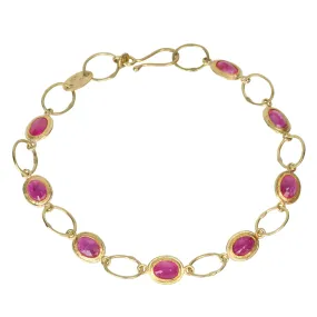 22K Gold Handmade Oval Link Bracelet with Bezel-Set Oval Rubies