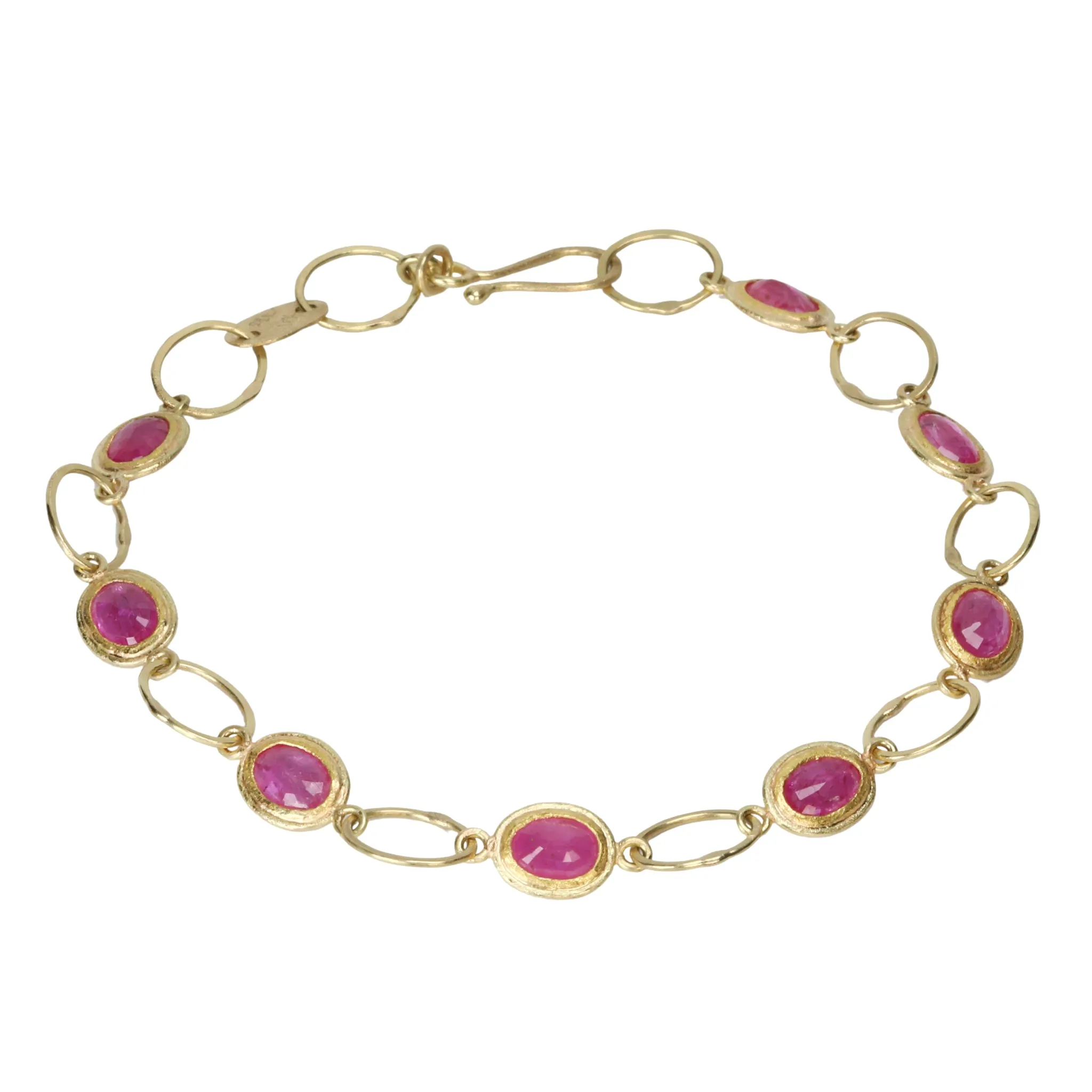 22K Gold Handmade Oval Link Bracelet with Bezel-Set Oval Rubies