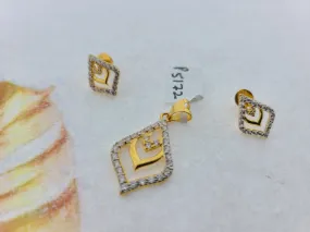 22K Solid Gold Designer Zircon Pendant Set P5172