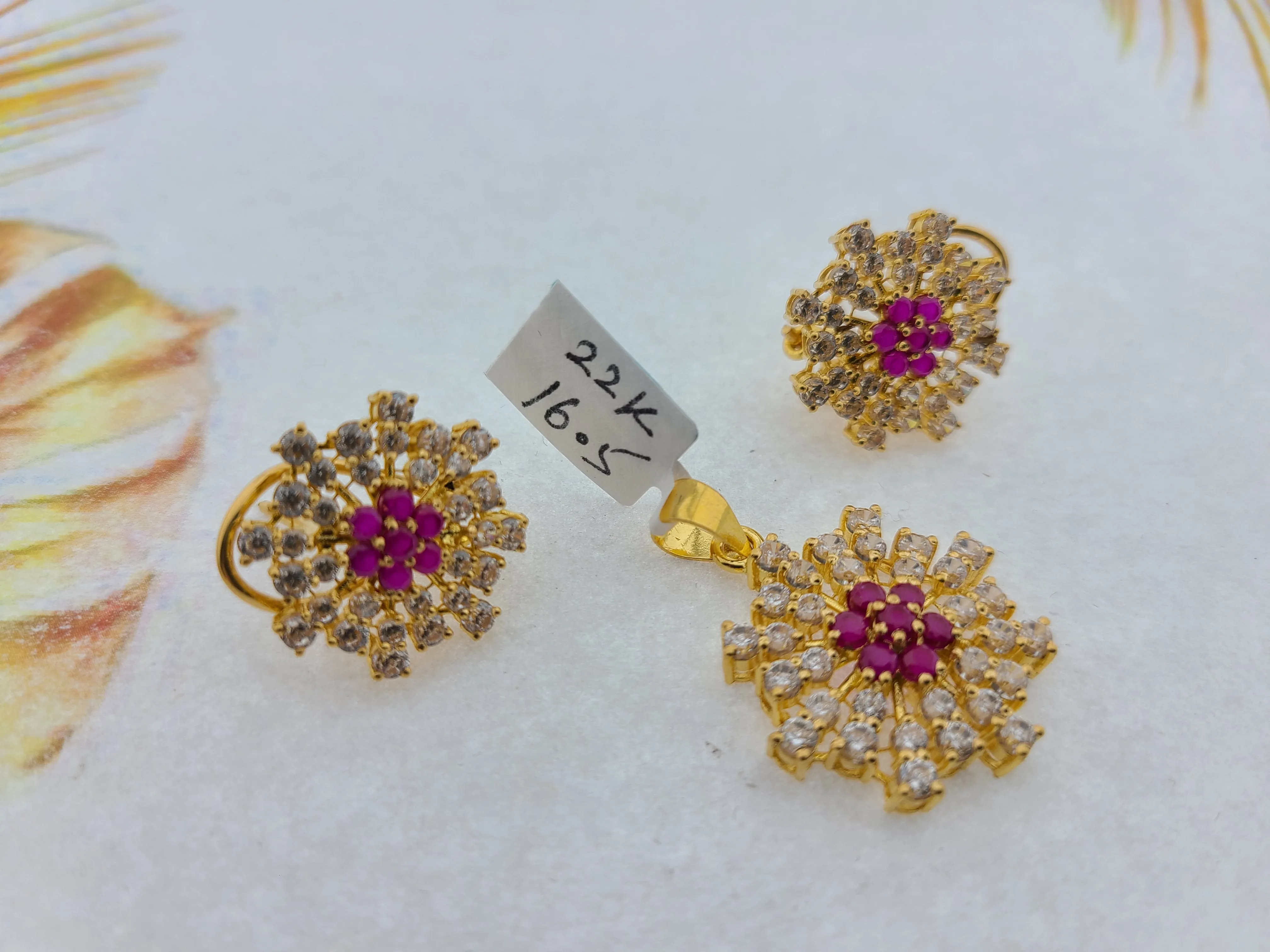 22K Solid Gold Zircon Pendant Set P5152