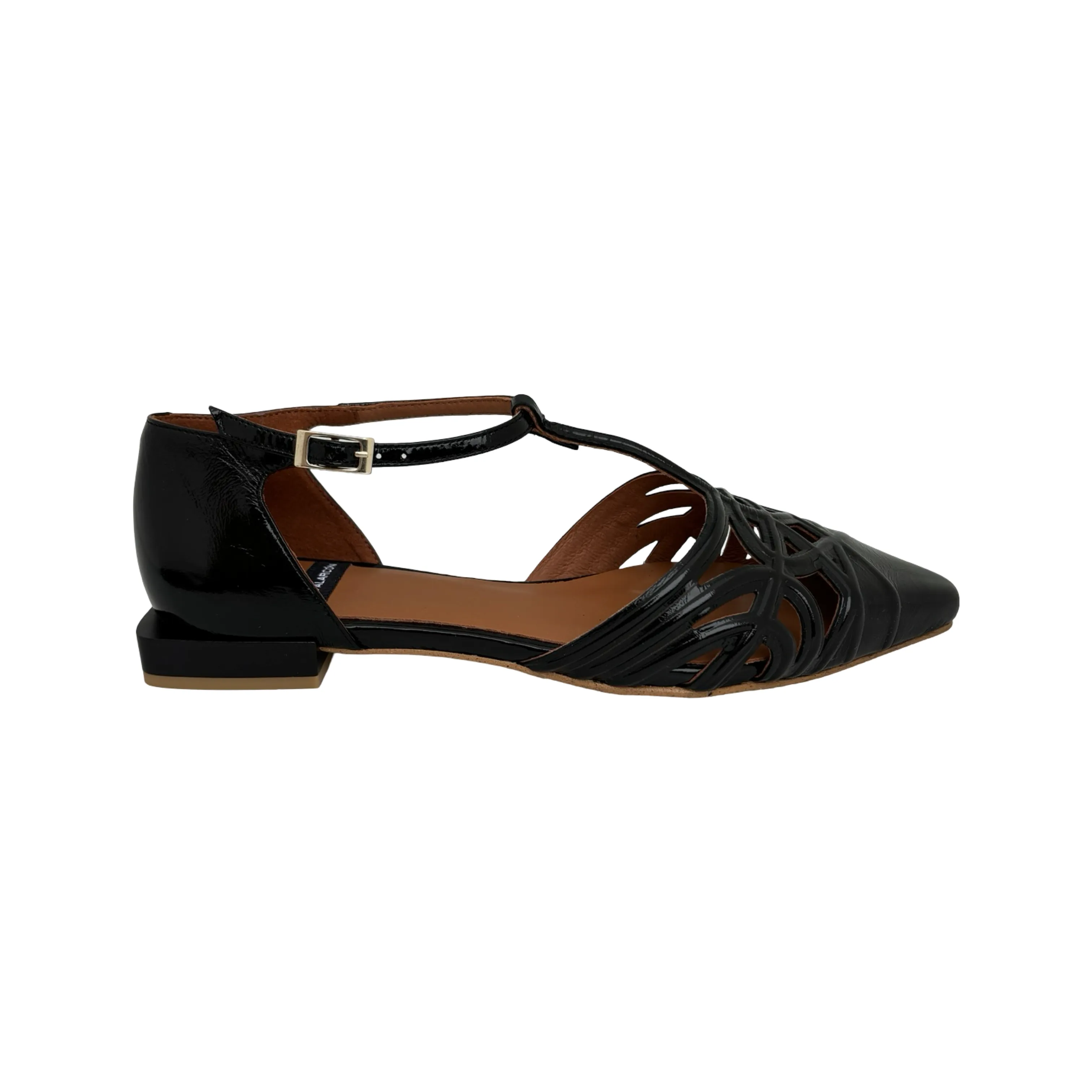 24001 Black T-Strap Flat