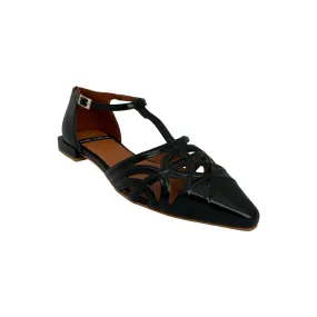 24001 Black T-Strap Flat