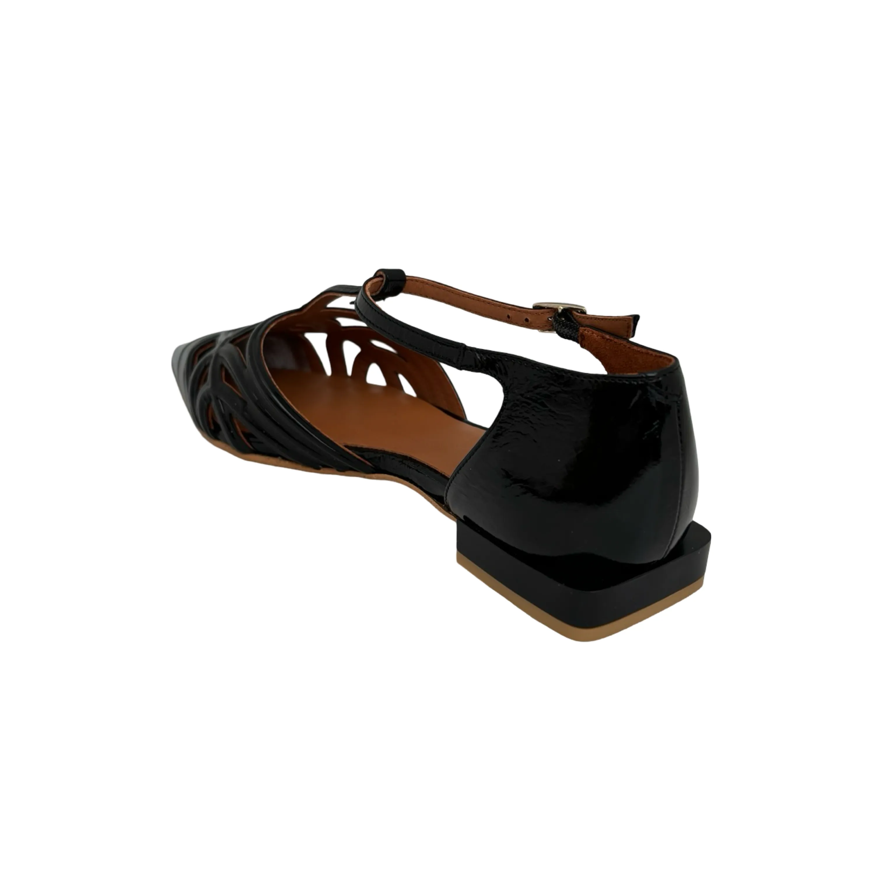 24001 Black T-Strap Flat