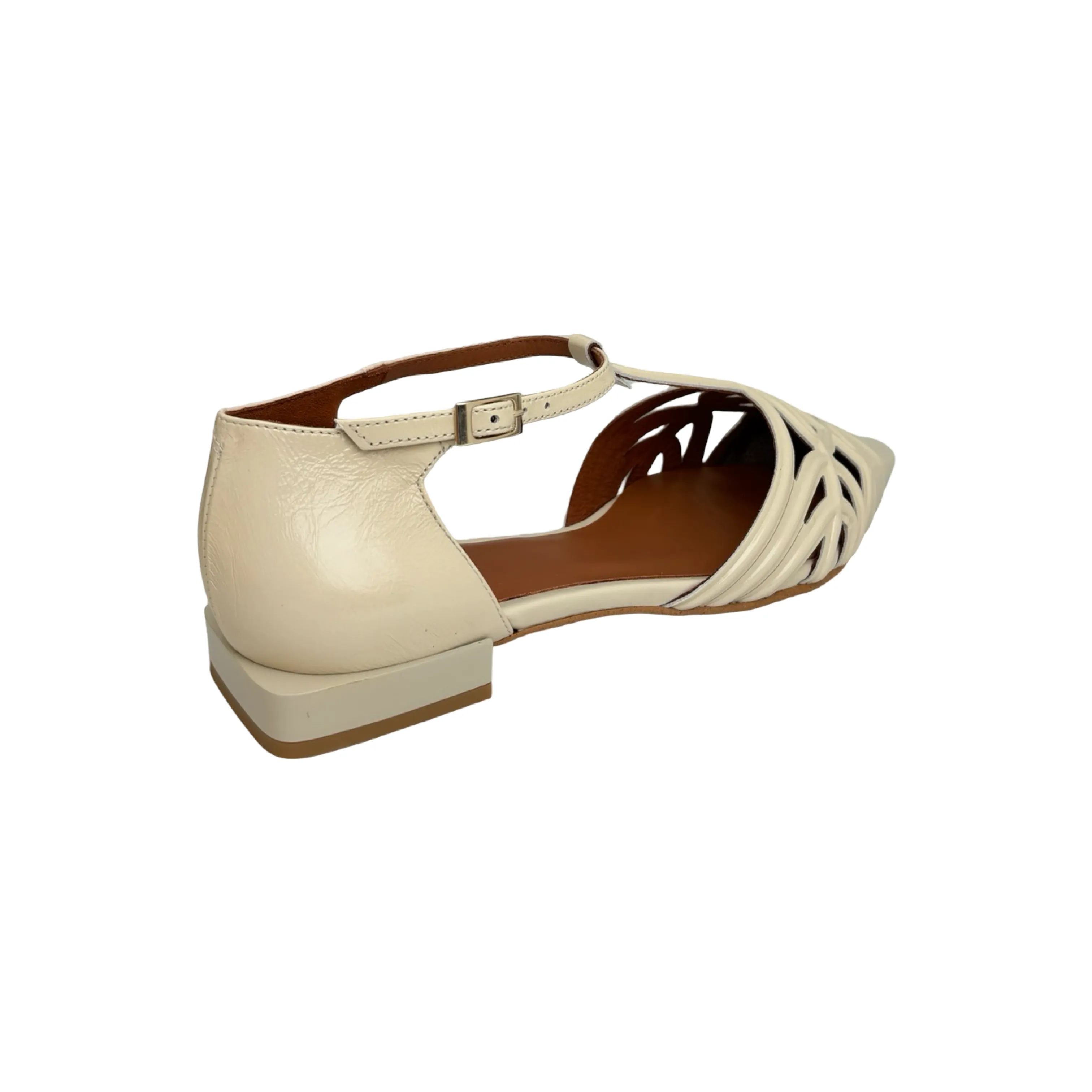 24001 Cream T-Strap Flat