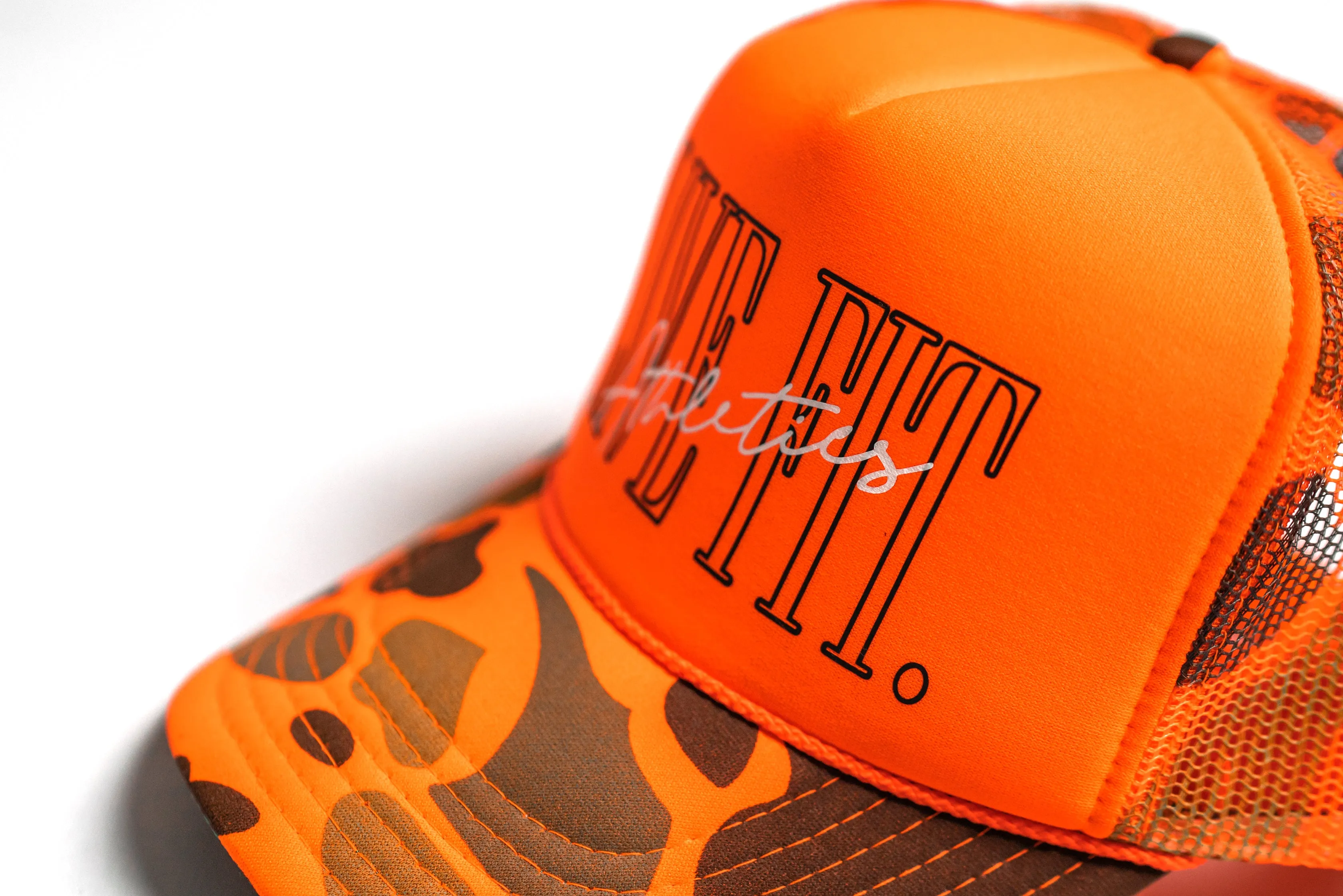 5 Panel Foam Trucker Hat  - Orange Neon Camo