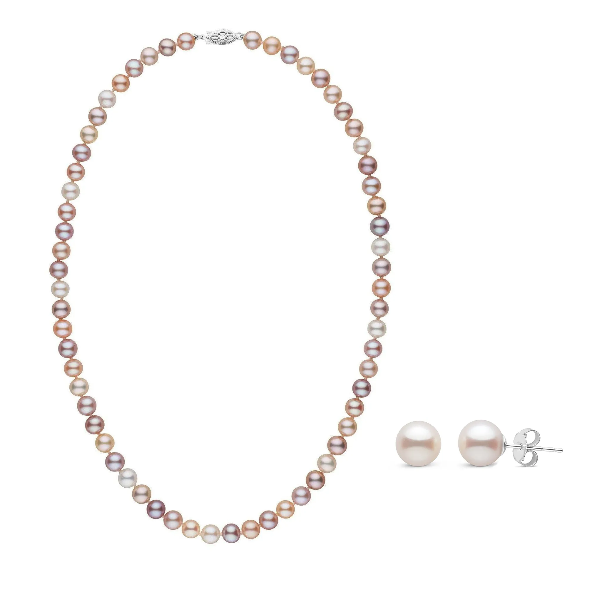 6.5-7.0 mm Multicolor AAA Freshwater Pearl 18 Inch Necklace and Stud Earring Set