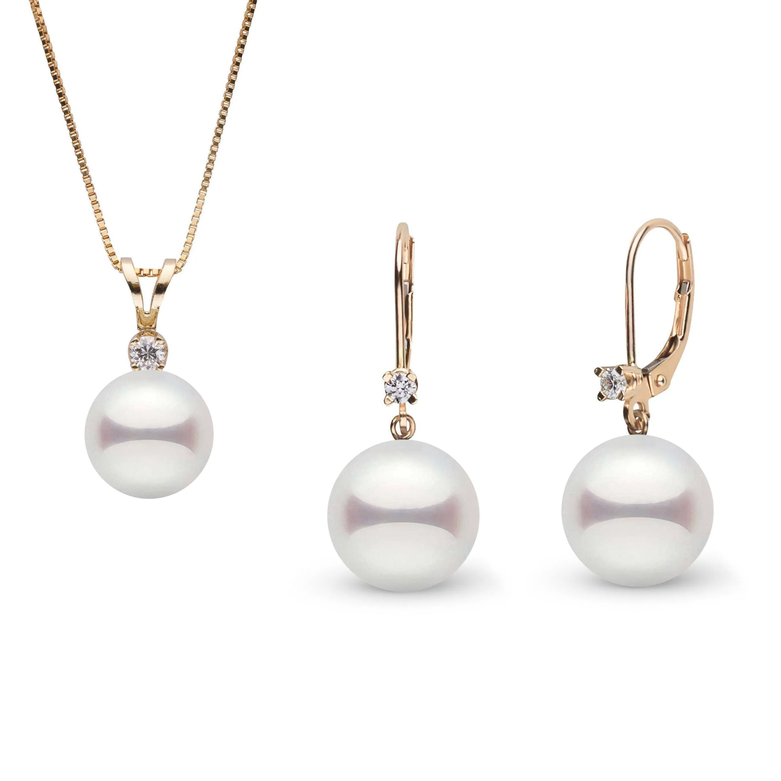 8.0-8.5 mm Akoya Pearl and Diamond Harmony Collection Pendant and Earrings Set