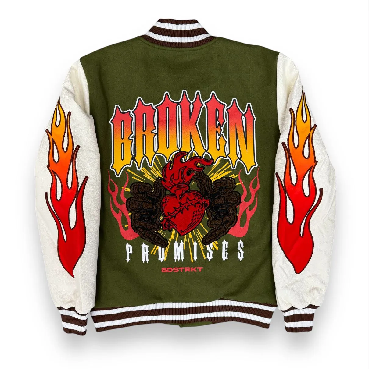 8ight Dstrkt Broken Promises Olive Green Varsity Jacket