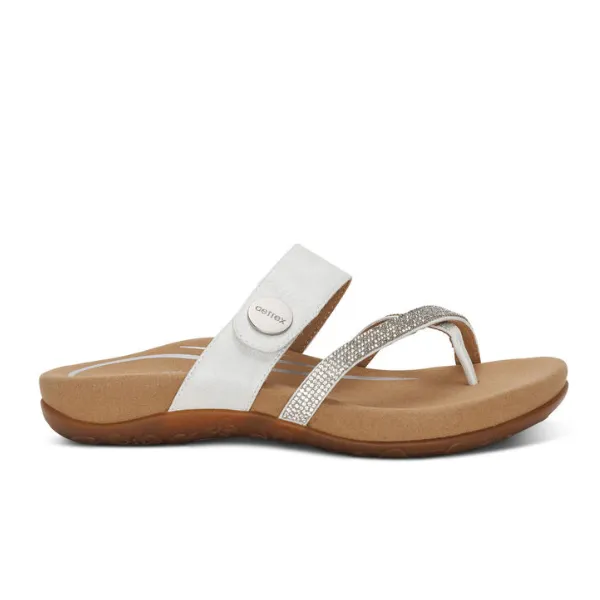 Aetrex Women's White Sparkle Slide Sandal with Adjustable Straps - Izzy - is a more SEO friendly version.