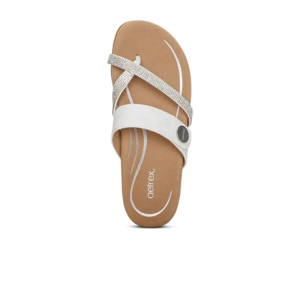 Aetrex Women's White Sparkle Slide Sandal with Adjustable Straps - Izzy - is a more SEO friendly version.