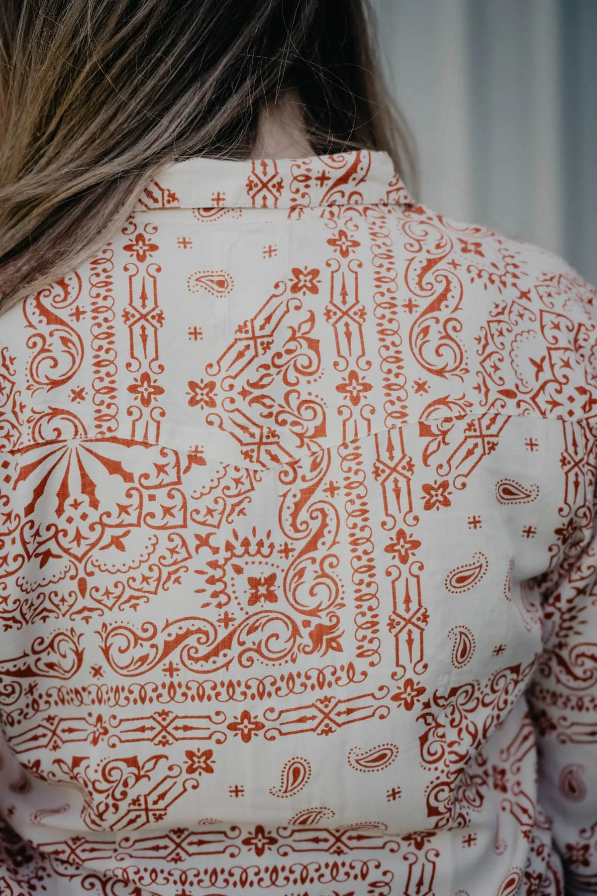 'Alamo' Ivory & Rust Bandanna Print Woven Long Sleeve Shirt (XL only)