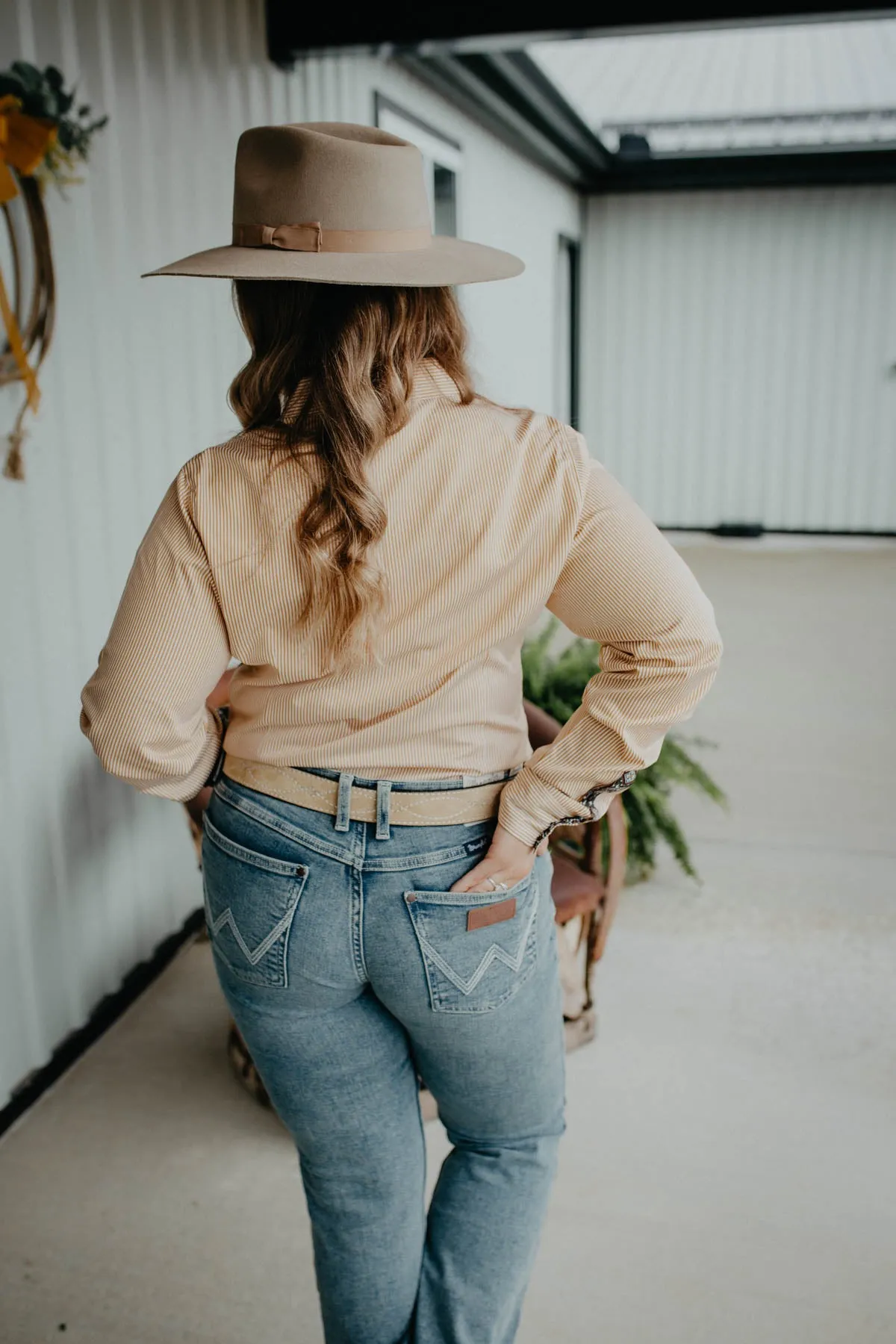 ‘Alexa’ CINCH Women's Gold Pinstripe Button Up Shirt (XXL Only)