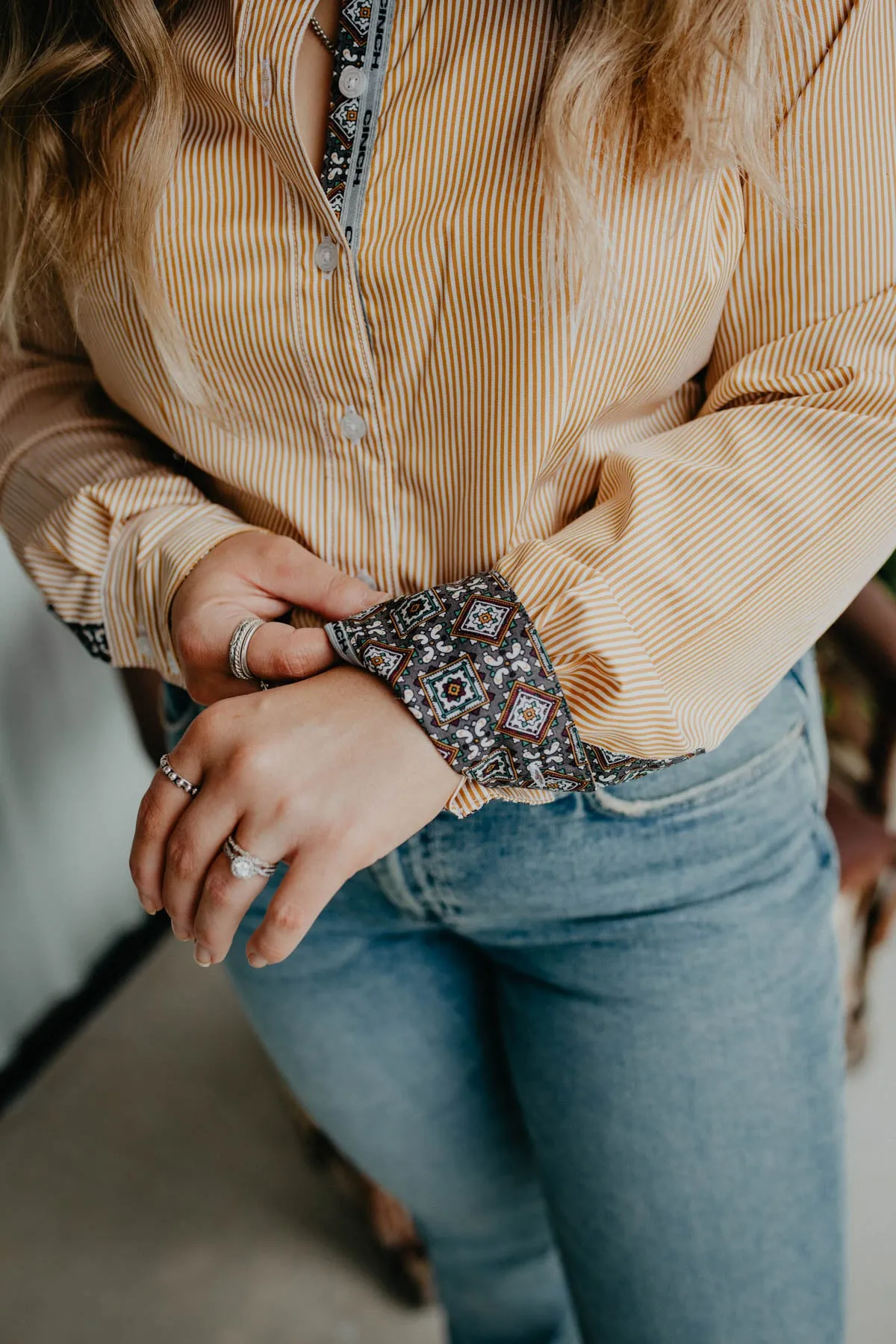 ‘Alexa’ CINCH Women's Gold Pinstripe Button Up Shirt (XXL Only)