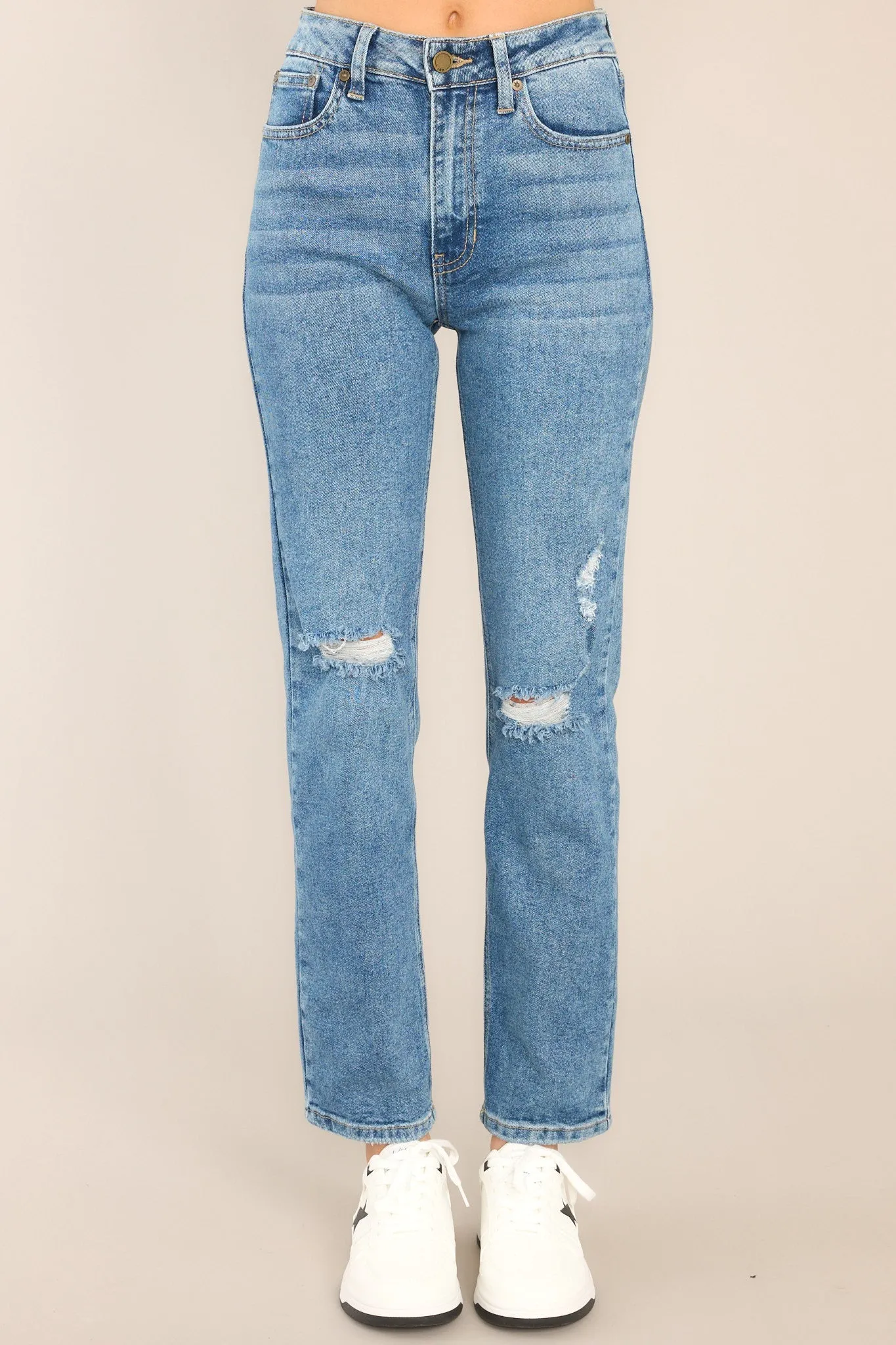 All The Rage Medium Wash Distressed Straight Jeans