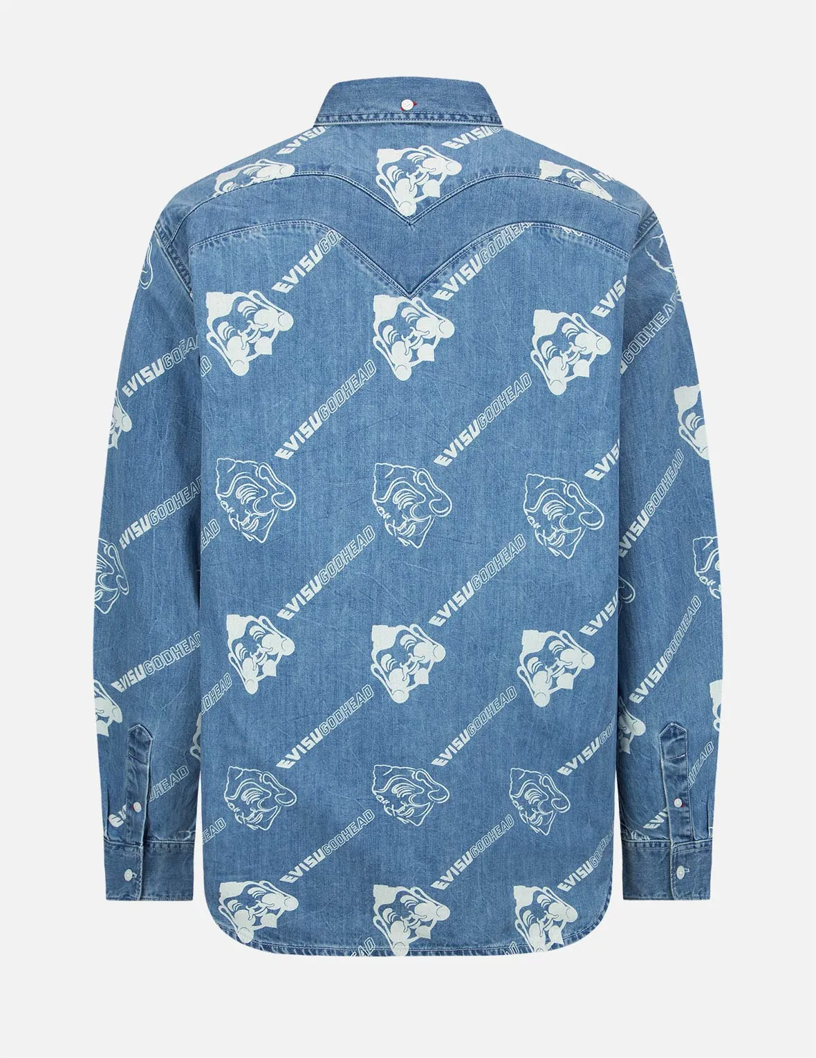 Allover Godhead and Logo Discharged  Print Denim Shirt