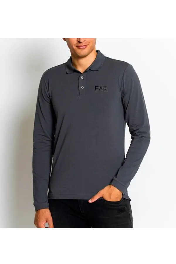 Armani EA7 Core Long Sleeve Polo Shirt Grey