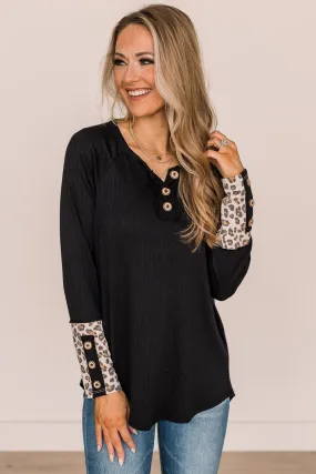 Black Button Knit Top