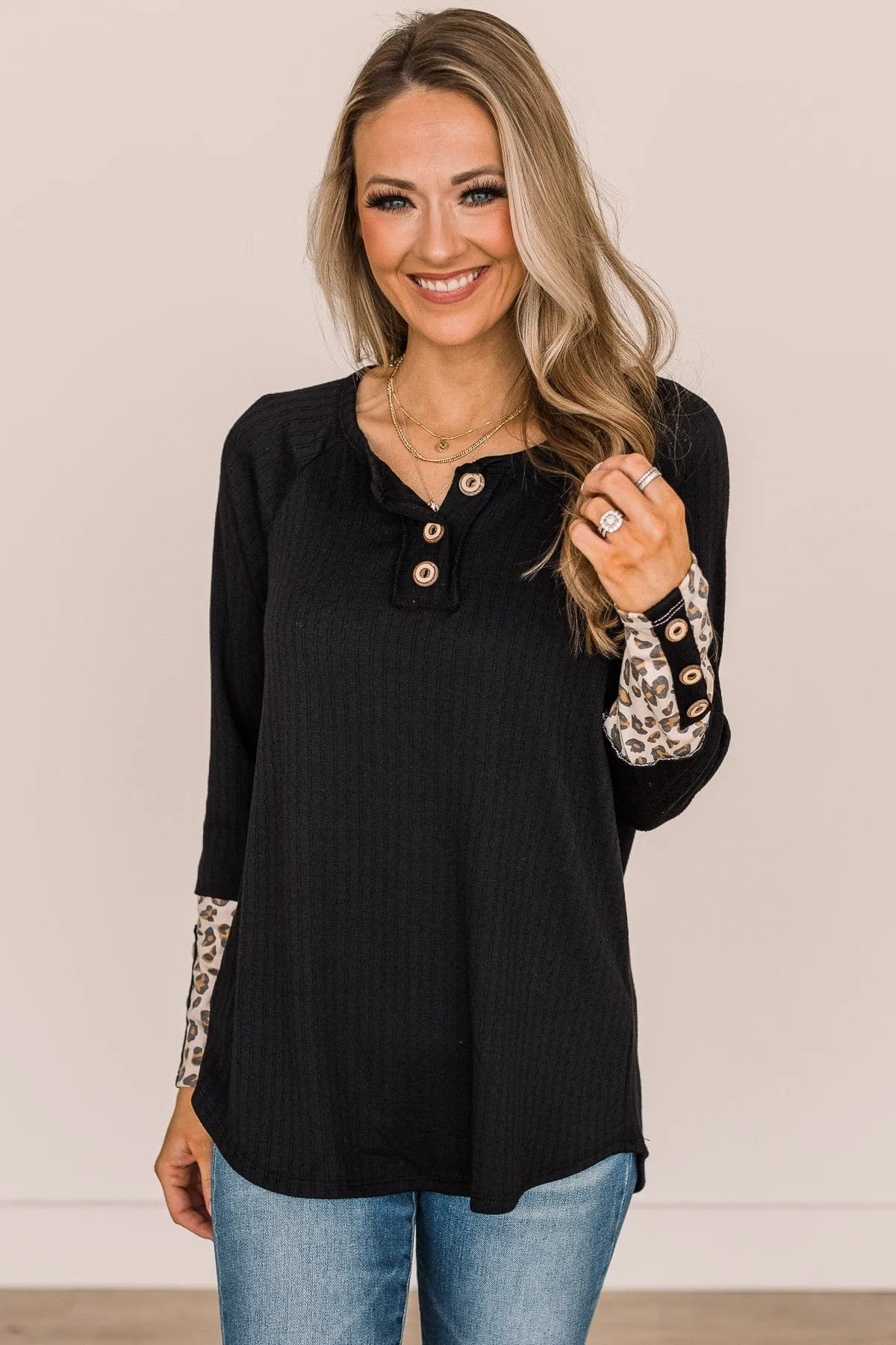 Black Button Knit Top