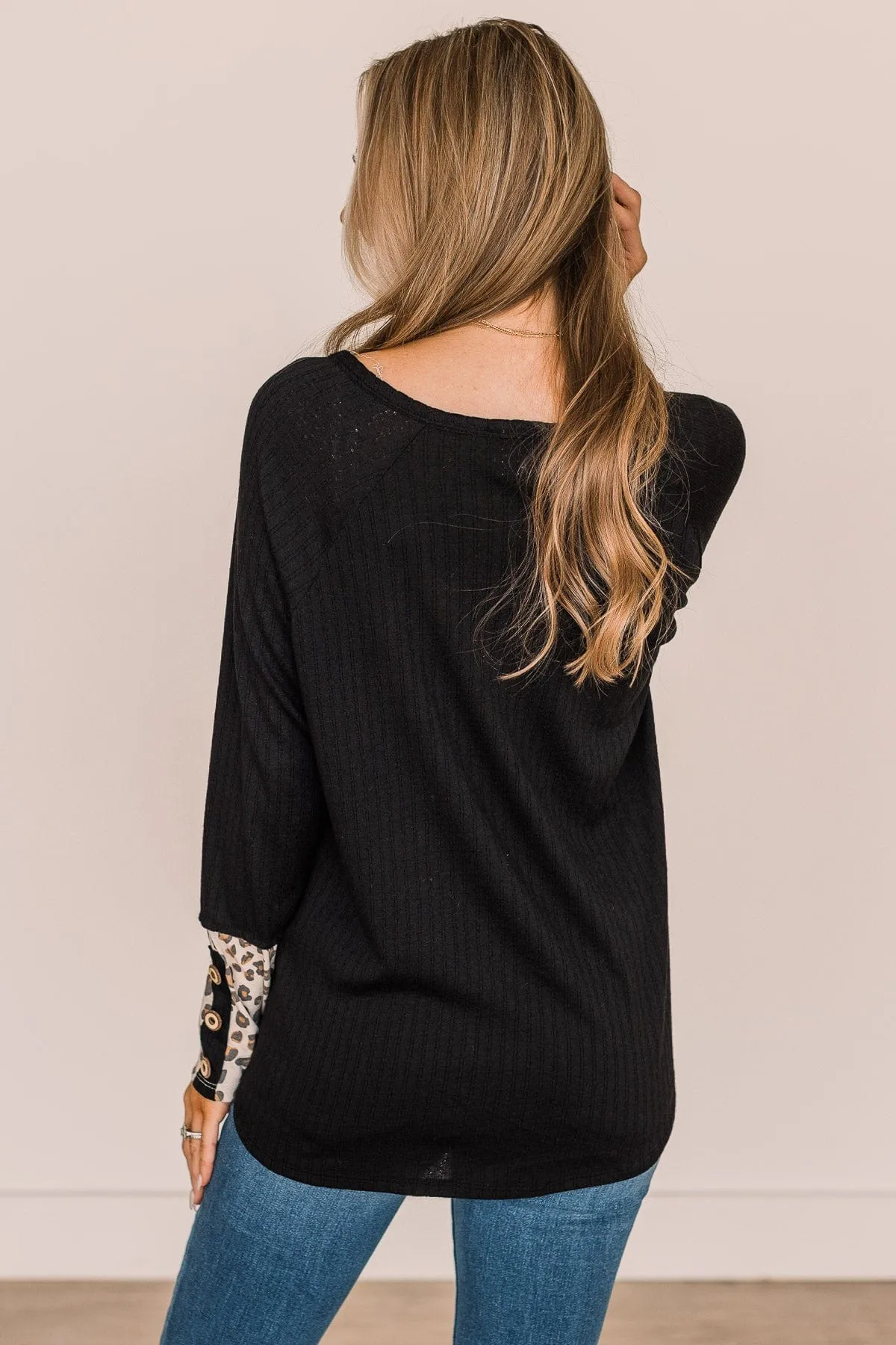 Black Button Knit Top