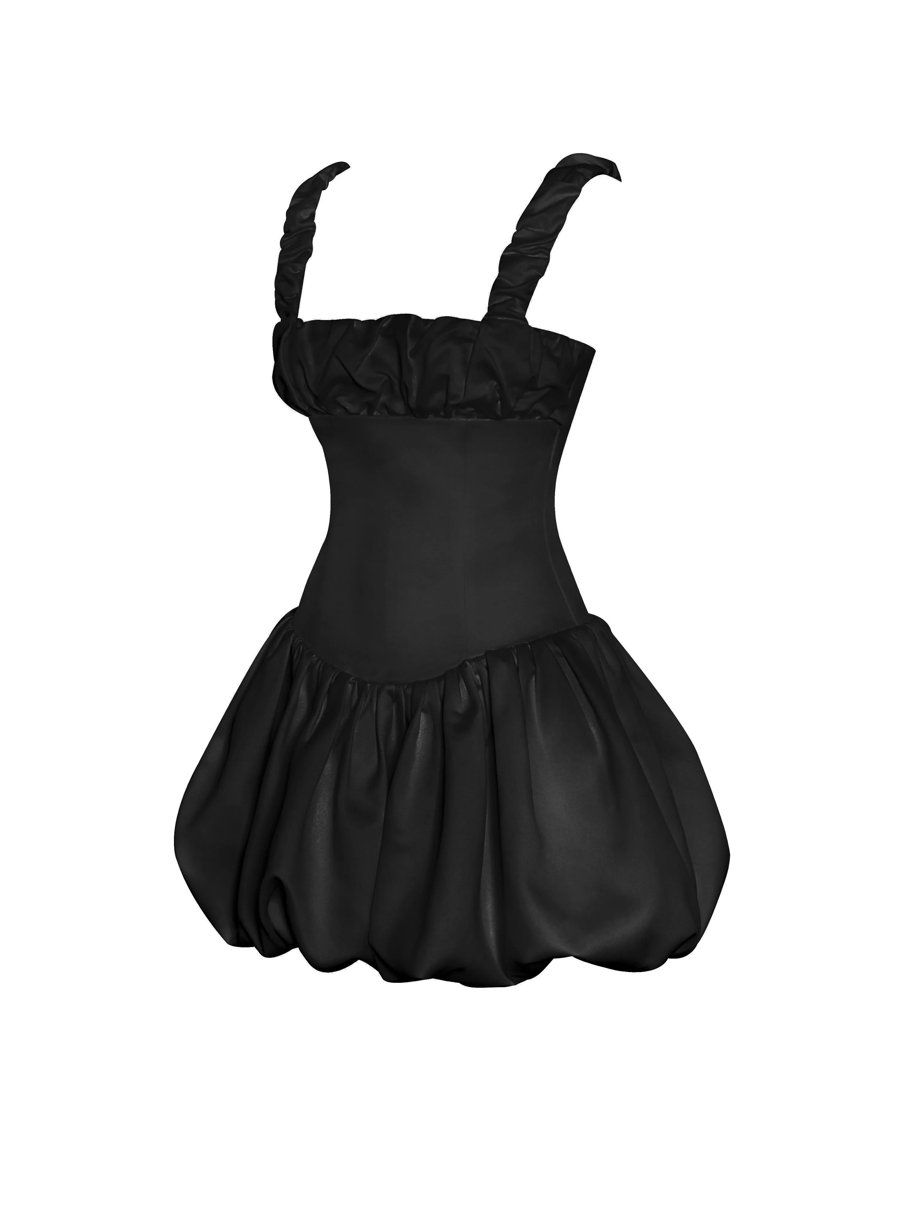 Aubrey Black Satin Bubble Hem Mini Dress