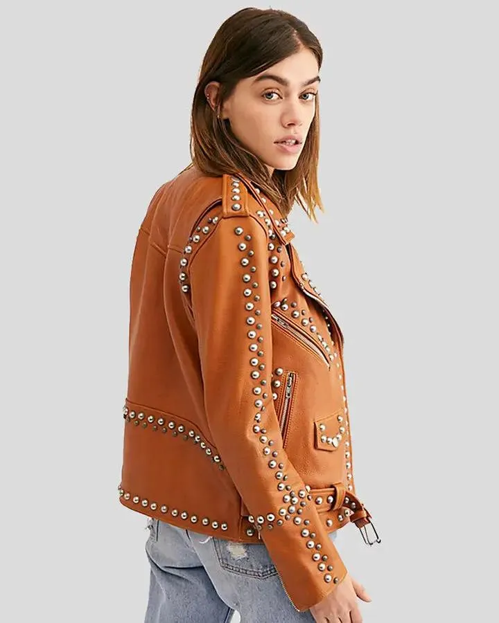 Avail Tan Studded Leather Jacket