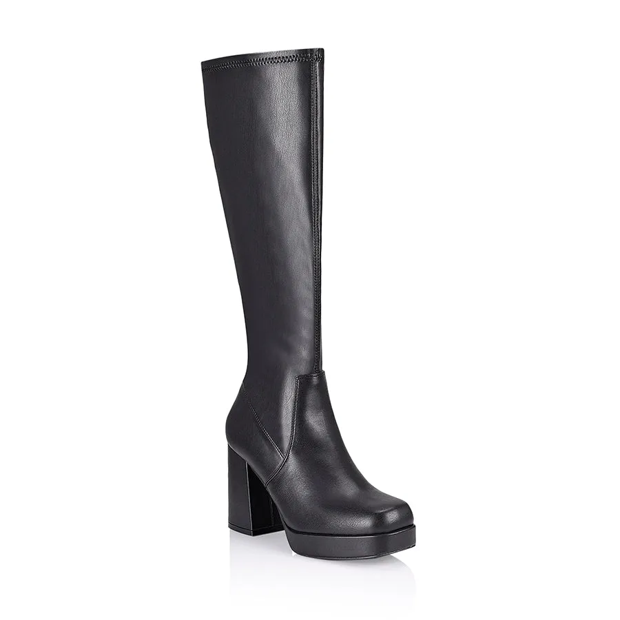 Avicii Knee High Boots - Black Stretch