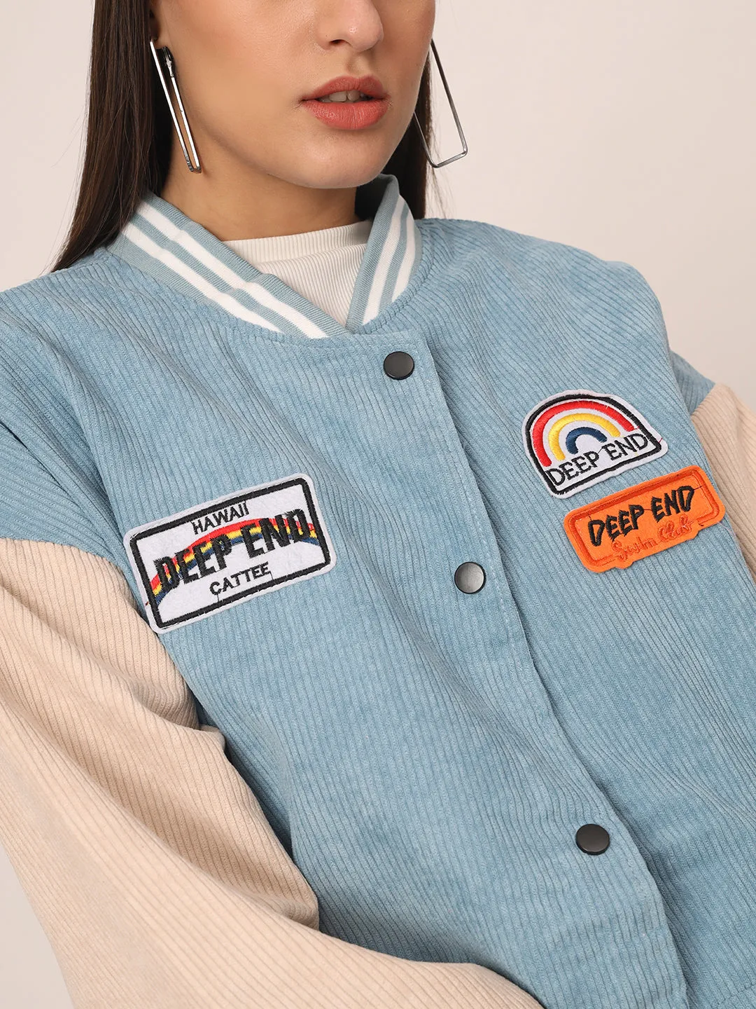 Baggy Varsity Jacket-Sky Blue