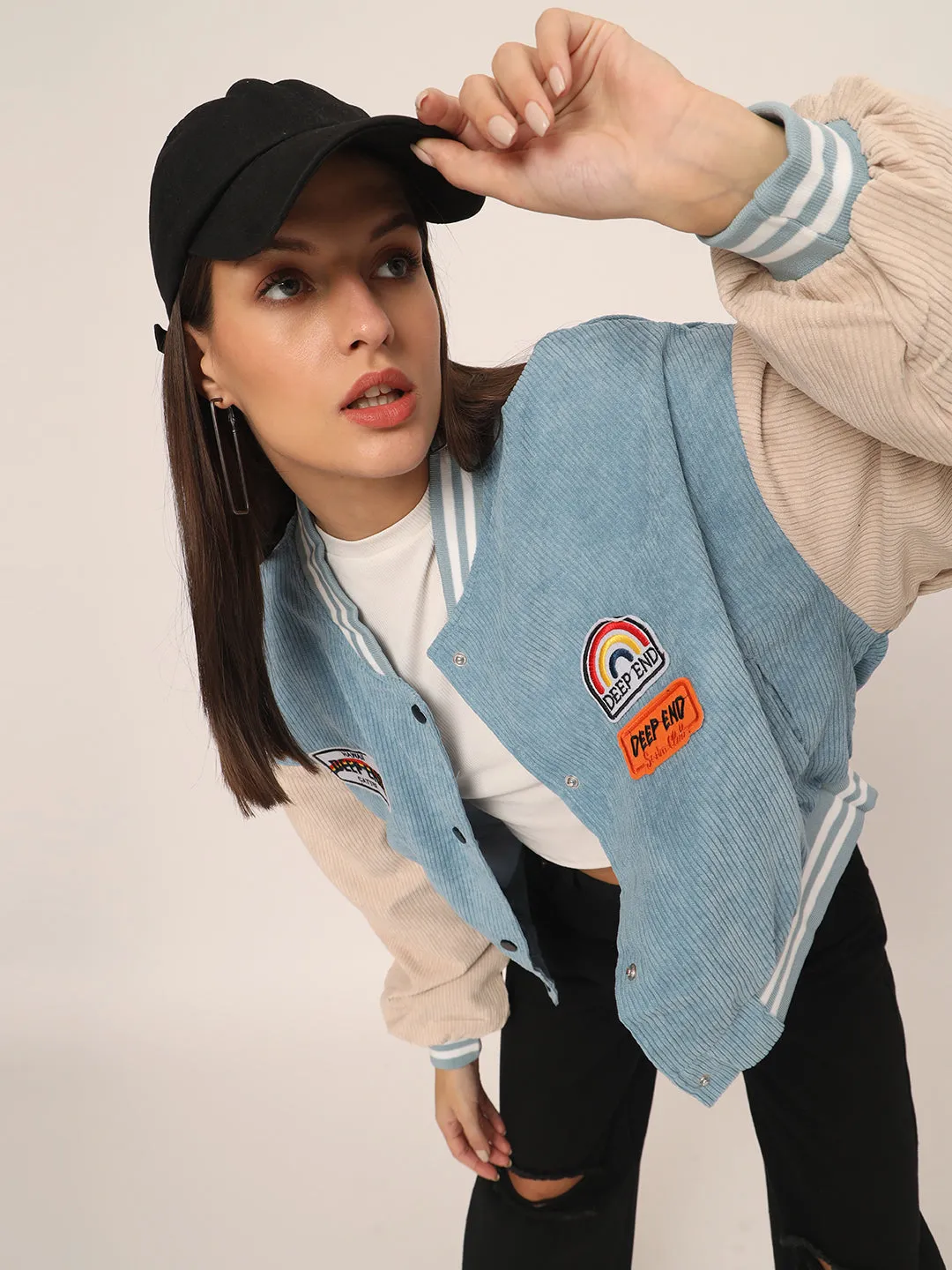 Baggy Varsity Jacket-Sky Blue