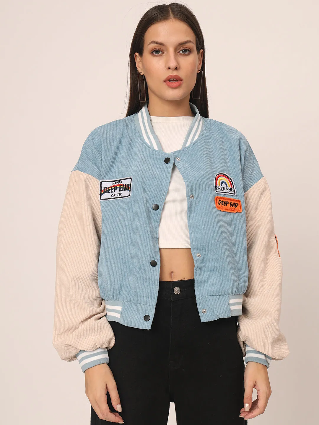 Baggy Varsity Jacket-Sky Blue