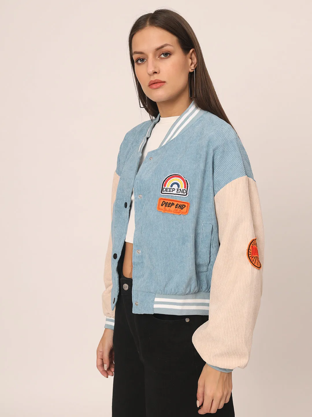 Baggy Varsity Jacket-Sky Blue