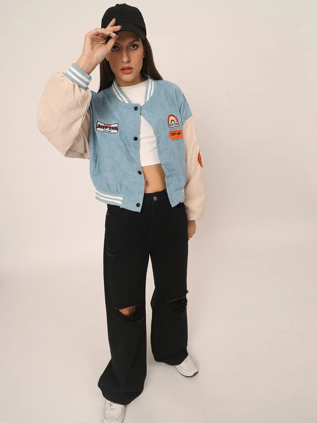 Baggy Varsity Jacket-Sky Blue